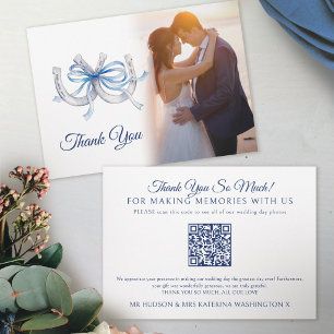 Hufeisen blau Wasserfarbe Hochzeit Fotos QR-Code Dankeskarte