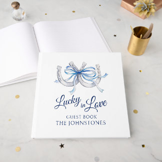 Hufeisen blaues Band Aquarell Hochzeit Gästebuch