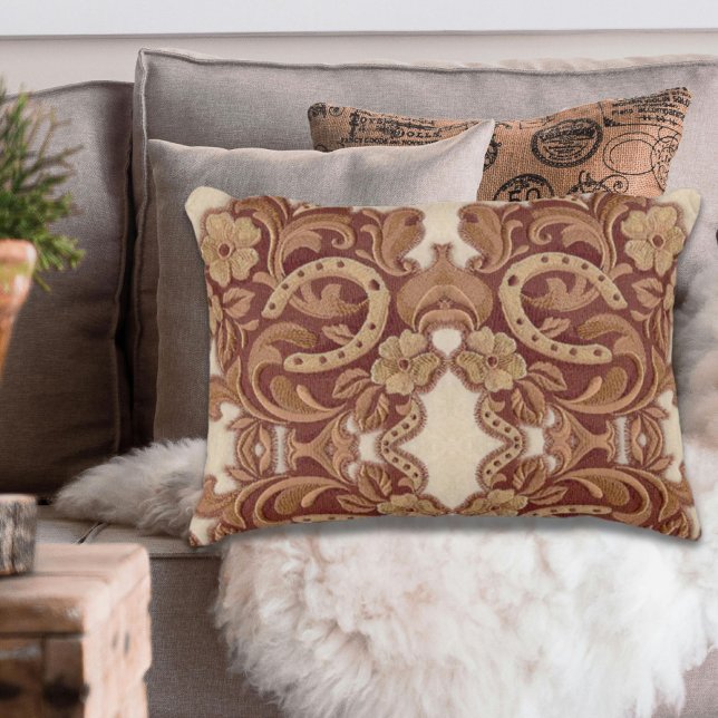 Hufeisen-Cowgirl Western Zierkissen (rustic horseshoe cowgirl western country floral decorative pillow)