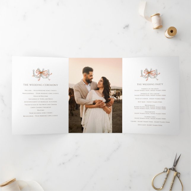 Hufeisen-Fall-Hochzeitsprogramm-Bandfoto  Dreifach-gefaltete Programmkarte (Innenseite)