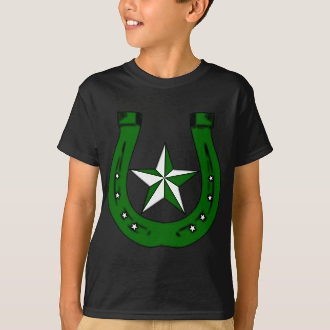 Hufeisen. Grüne Sterne. T-Shirt (Vorderseite)
