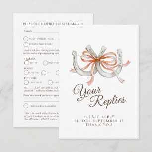 Hufeisen-Hochzeitsmenüwahl-QR-Code im Bandstil für RSVP Karte