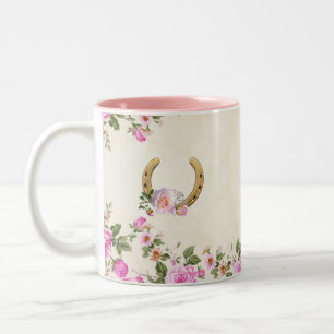 Hufeisen mit Blume auf Beige Zweifarbige Tasse