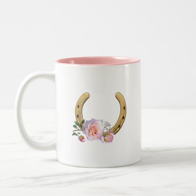 Hufeisen mit Blume und Monogramm Zweifarbige Tasse (Links)