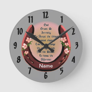 Hufeisen-Serenity-Prayer-Uhr Runde Wanduhr