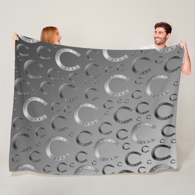 Hufeisen, Silber, Muster grau, Glück, Muster, Gras Fleecedecke (Beispiel)