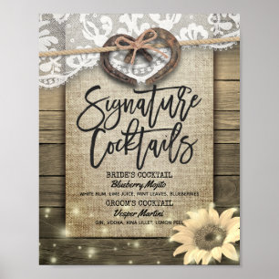 Hufeisen Sonnenblume Hochzeit Signature Drink Kart Poster