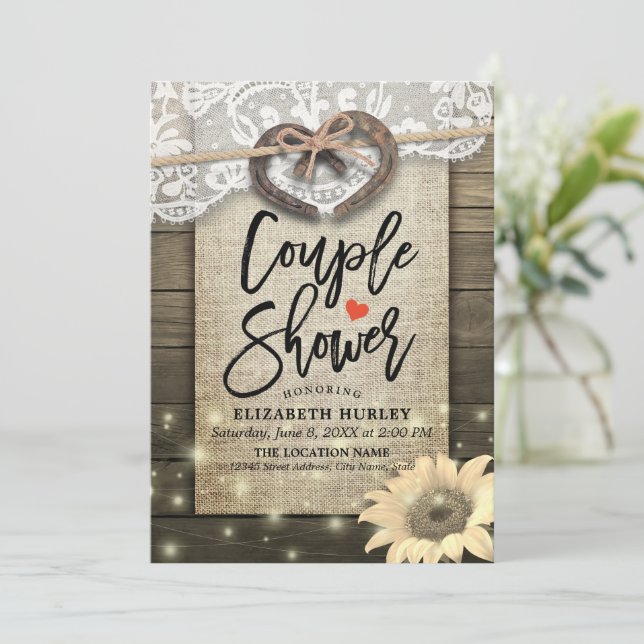 Hufeisen Sonnenblumen Dusche Polterabend Einladung (Stehend Vorderseite)