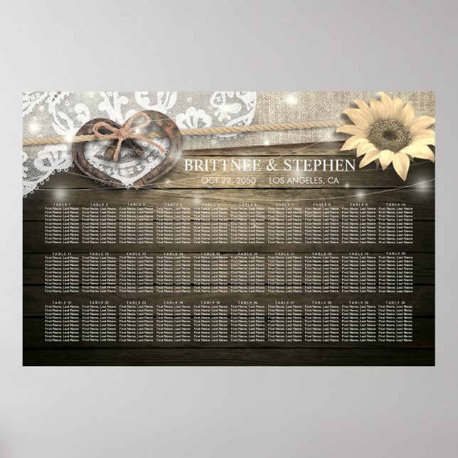 Hufeisen Sonnenblumen Wood Wedding Seating Charts Poster (Vorne)