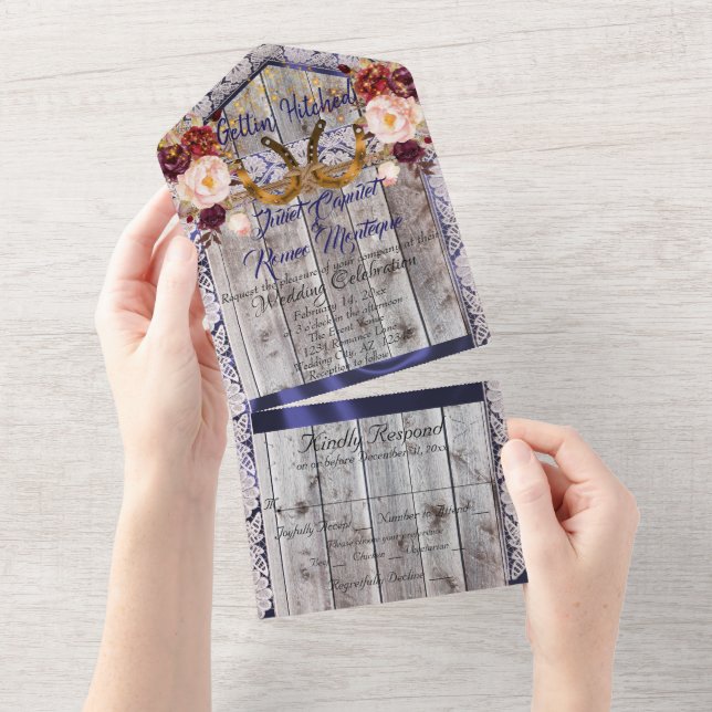 Hufeisen, Spitzen und Wildblumen werden heftig All In One Einladung