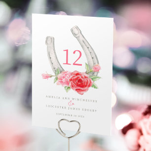 Hufeisen und rosa rote Rosen Monogramm Tischnummer