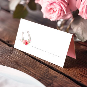 Hufeisen und Rosen rot rosa grau Hochzeit Platzkarte