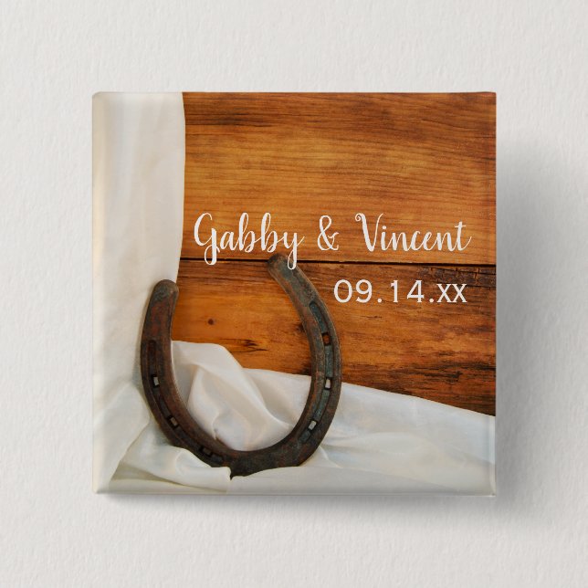 Hufeisen- und Weißsatin-Hochzeit Button (Vorderseite)