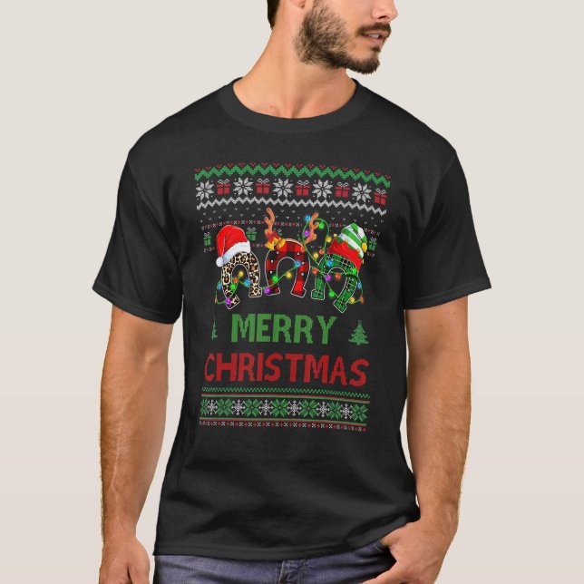 Hufeisen-Weihnachtspferd-Baum-Häßlicher-Pullover-F T-Shirt (Vorderseite)