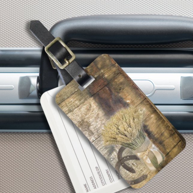 Hufeisenweizen Western Gepäckanhänger (Wooden Barrel western country horseshoe wheat Luggage Tag)