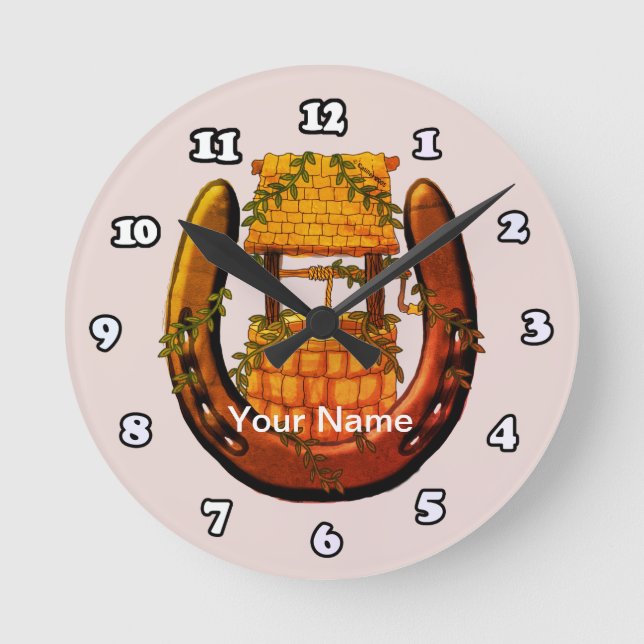 Hufeisenwünschuhr Runde Wanduhr (Vorderseite)