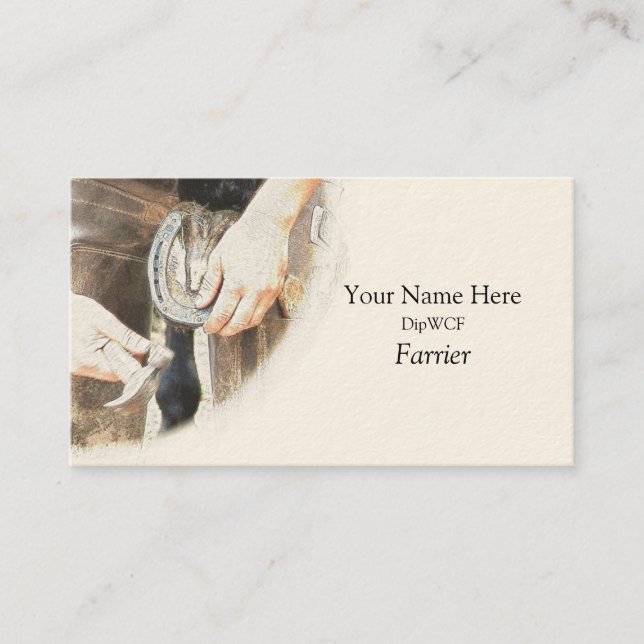Hufschmied, der ein Hufeisen nagelt Visitenkarte (Vorderseite)