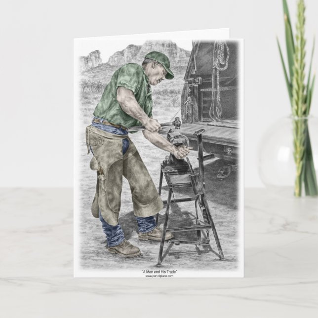 Hufschmied-Schmied, der Amboss verwendet Karte (Vorderseite)