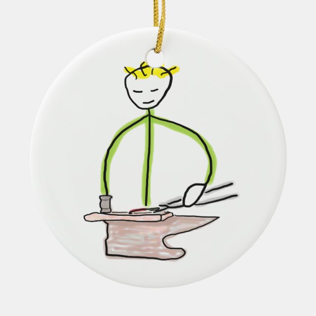 Hufschmied Stickman Keramik Ornament (Vorne)
