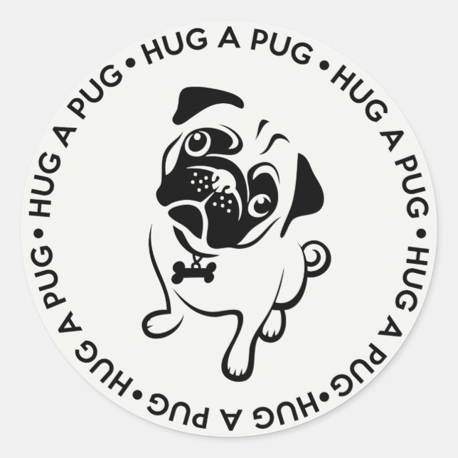 "Hug a Pug" Runde Aufkleber (Vorderseite)