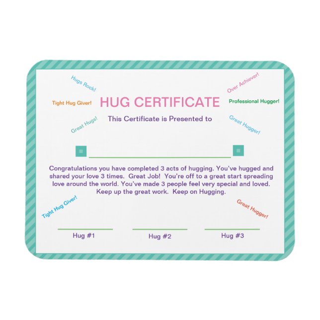 Hug Certificate Good Behavior Maners Award Magnet (Horizontal)