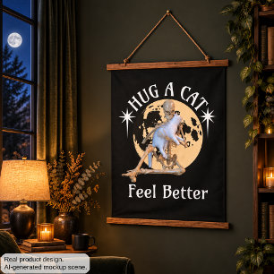 Hug eine Katze, fühle dich besser Skelett umarmt K Wandteppich Mit Holzrahmen
