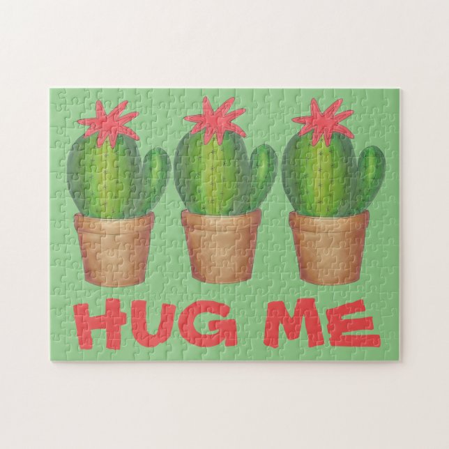 Hug Me Green Cactus Cacti Cactuses Potted Pflanze Puzzle (Horizontal)