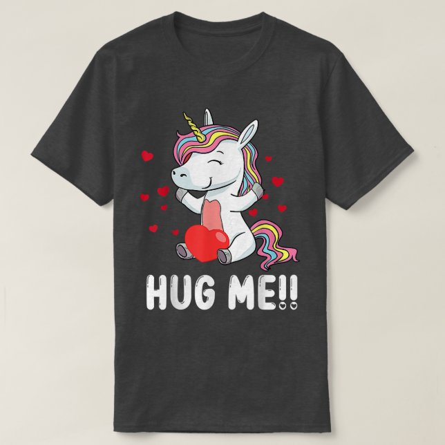 Hug Me Liebe Einhorn Herz Valentine Day Kinder Mäd T-Shirt (Design vorne)
