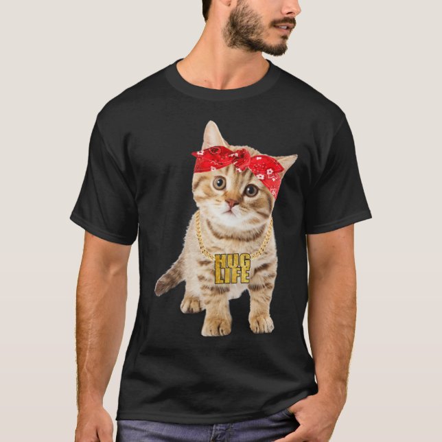 Hug Thug Gangster Life Gold Chain Ca Gangsta Cat T-Shirt (Vorderseite)
