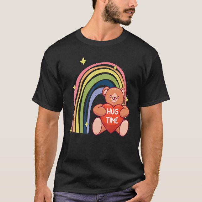 Hug Time Teddy Rainbow Niedlich Teddy Bear T-Shirt (Vorderseite)