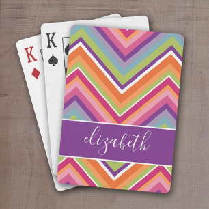 Huge Colorful Chevron Pattern with Name purple Spielkarten