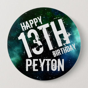 HUGE Galaxy Green Blue Personalisiert Birthday Par Button