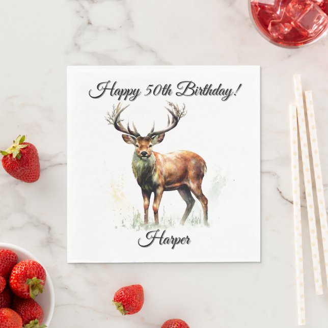 Huge Racks Deer Happy Birthday Name Serviette (Beispiel)