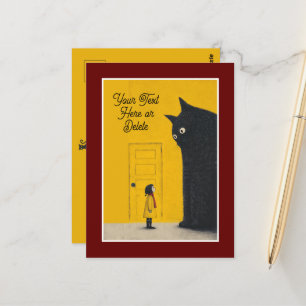 Huge Schwarze Katze & Kleines Mädchen Süße Benutze Postkarte