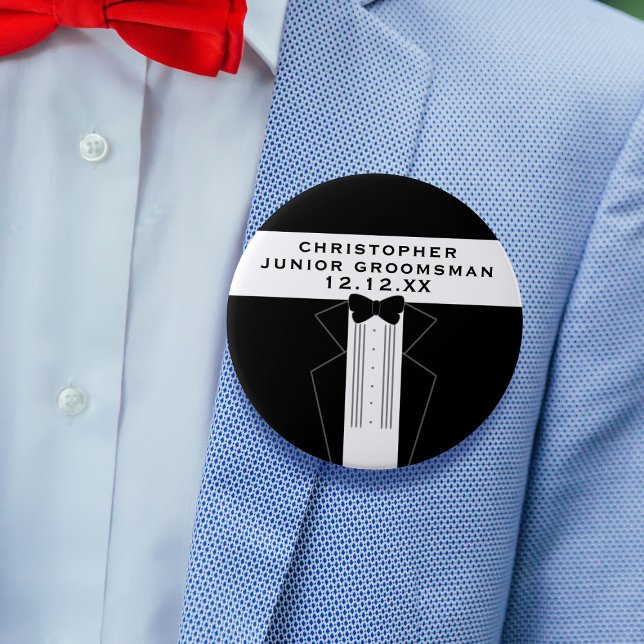 Huge Tuxedo Trauzeuge Wedding Party Button (A big pin button to attach to any member of your wedding party. Just add their name and your wedding)