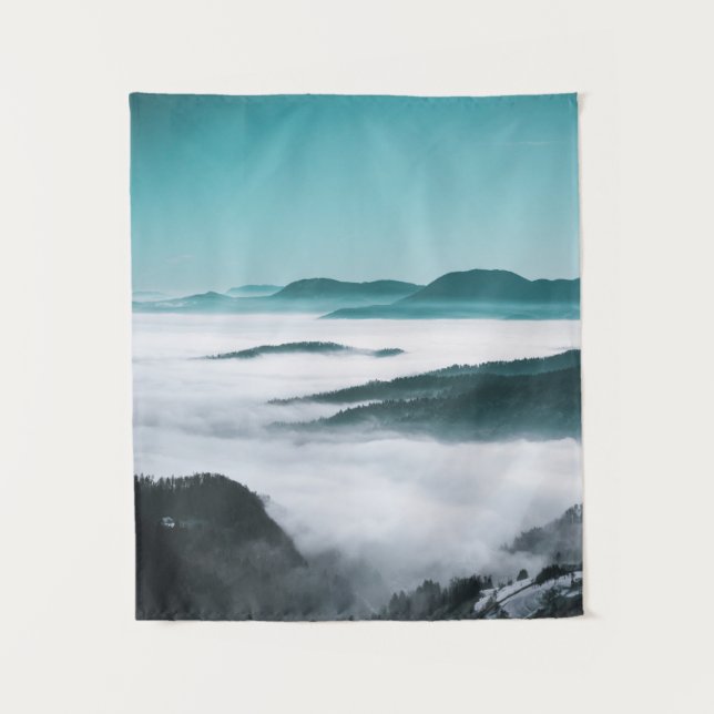 Hügel-, Nebel- und Baumebenen Wandteppich (Vorderseite)