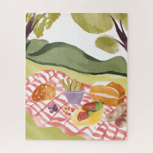 Hügel-Picknick Wasserfarbenlandschaft Puzzle