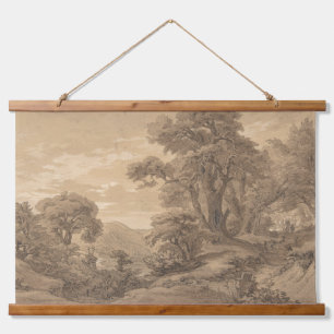 Hügelige Landschaft Vintage-Kunst druck. 0022 Wandteppich Mit Holzrahmen