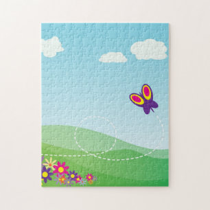 HÜGELLAND MIT SCHMETTERLING UND BLUMEN PUZZLE