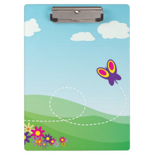HÜGELLANDSCHAFT MIT SCHMETTERLING UND BLUMEN KLEMMBRETT