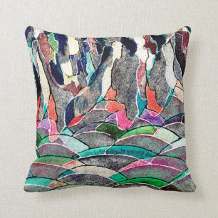 Hügelund Gebirgsabstraktes Watercolor-Kissen Kissen