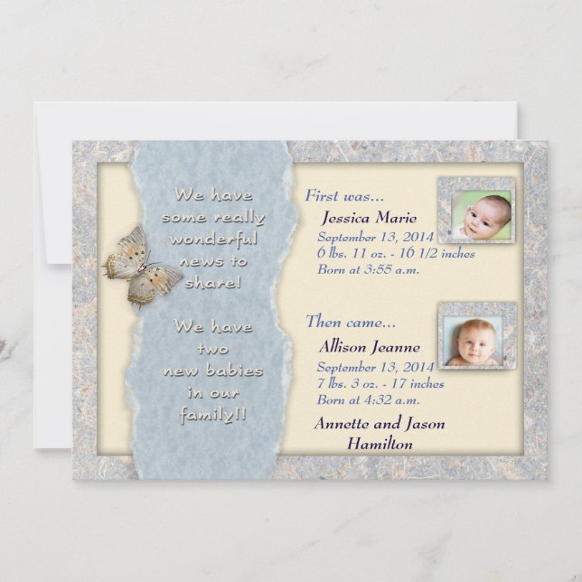 Huggable Twins Birth Ankündigung (Vorderseite)