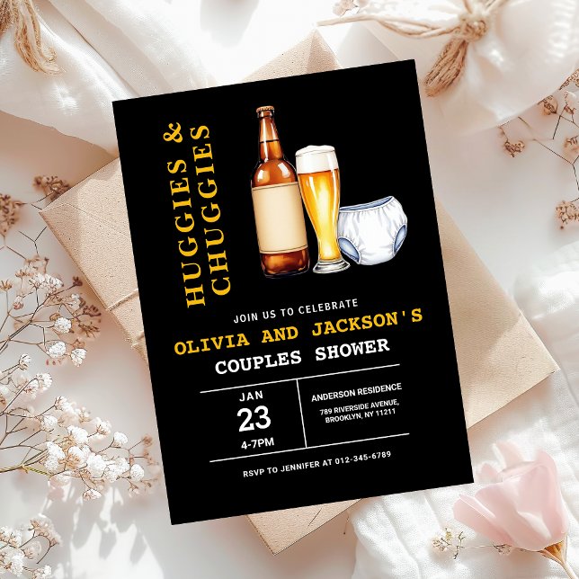 Huggies and Chuggies Couples Baby Shower Einladung (Von Creator hochgeladen)