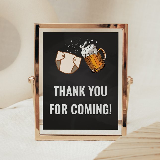 Huggies and Chuggies Vielen Dank für Ihr Kommen Poster (Beer And Diaper Baby is Brewing Baby Shower
Thank you for Coming Sign)