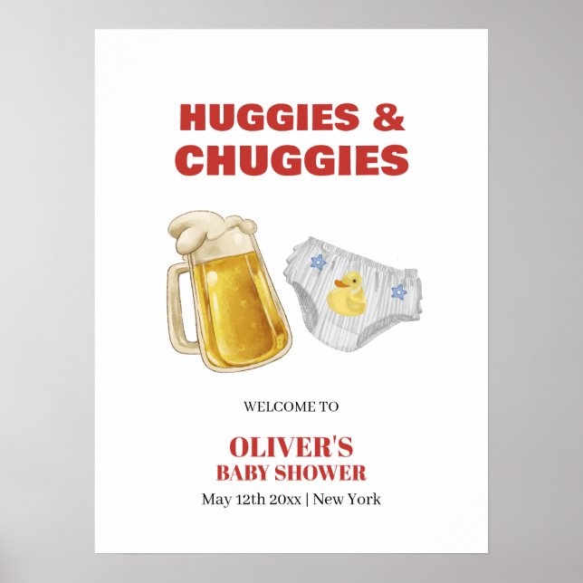 Huggies Chuggies Beer Diaper Baby Shower Welcome Poster (Vorne)