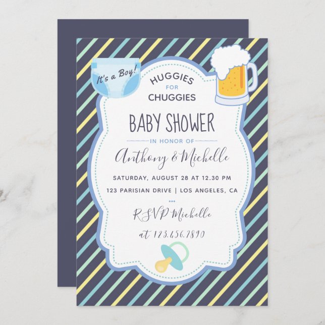 Huggies for Chuggies Diaper Party Einladung (Vorne/Hinten)