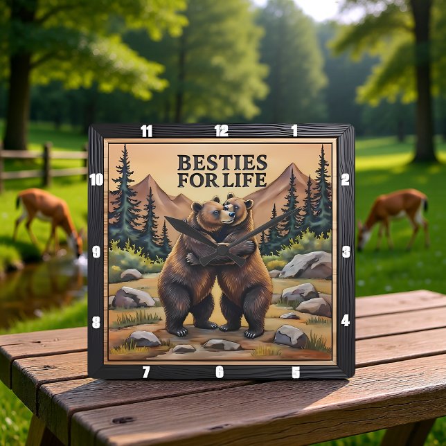 Hugging Bears Brown Meadow Quadratische Wanduhr (Von Creator hochgeladen)
