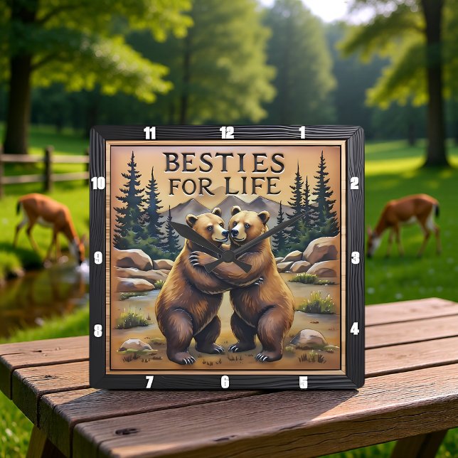 Hugging Bears Streamside Mountain Quadratische Wanduhr (Von Creator hochgeladen)