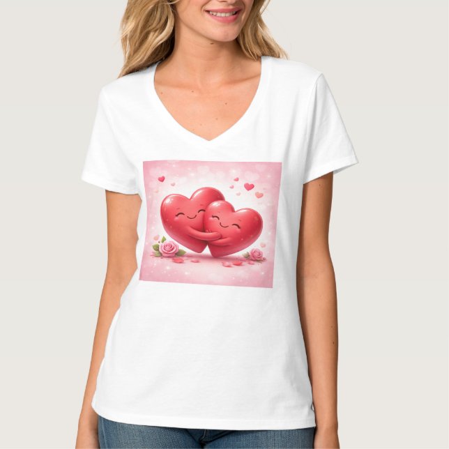 Hugging Hearts T-Shirt | Romantic Love Shirt with  (Vorderseite)