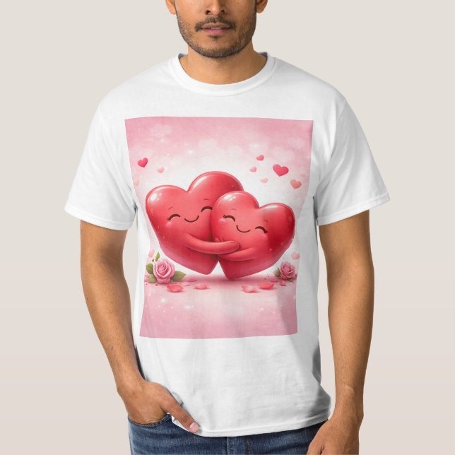 Hugging Hearts T-Shirt | Romantic Love Shirt with  (Vorderseite)